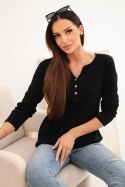 Bluzka damska bawełniana z długim rękawem i guzikami przy dekolcie czarna