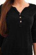 Bluzka damska bawełniana z długim rękawem i guzikami przy dekolcie czarna