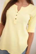 Bluzka damska bawełniana z długim rękawem i guzikami przy dekolcie żółta