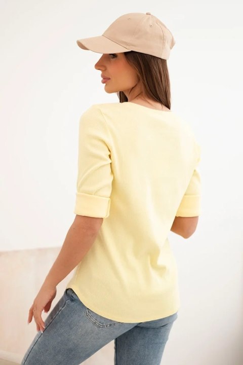 Bluzka damska bawełniana z długim rękawem i guzikami przy dekolcie żółta