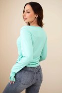 Bluzka damska prążkowana z marszczeniem z boku miętowa