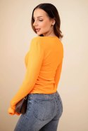 Bluzka damska prążkowana z marszczeniem z boku pomarańczowa