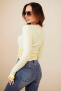 Bluzka damska prążkowana z marszczeniem z boku żółta