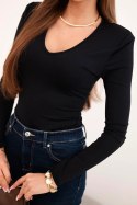 Bluzka damska z dekoltem V z długim rękawem czarna