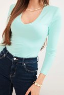 Bluzka damska z dekoltem V z długim rękawem miętowa