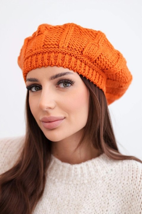 Czapka damska wełniana zimowa beret K414 pomarańczowa