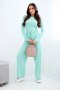 Komplet damski wiskozowy z bluzką i szerokimi spodniami miętowy