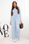Komplet damski wiskozowy z bluzką i szerokimi spodniami niebieski