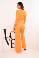Komplet damski wiskozowy z bluzką i szerokimi spodniami pomarańczowy