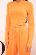 Komplet damski wiskozowy z bluzką i szerokimi spodniami pomarańczowy
