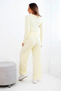 Komplet damski wiskozowy z bluzką i szerokimi spodniami żółty