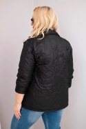 Kurtka damska Plus Size pikowana w kwiaty z kołnierzem i kieszeniami czarna