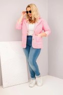 Kurtka damska Plus Size pikowana w kwiaty z kołnierzem i kieszeniami jasno różowa