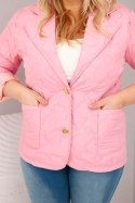 Kurtka damska Plus Size pikowana w kwiaty z kołnierzem i kieszeniami jasno różowa