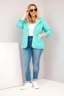 Kurtka damska Plus Size pikowana w kwiaty z kołnierzem i kieszeniami miętowa