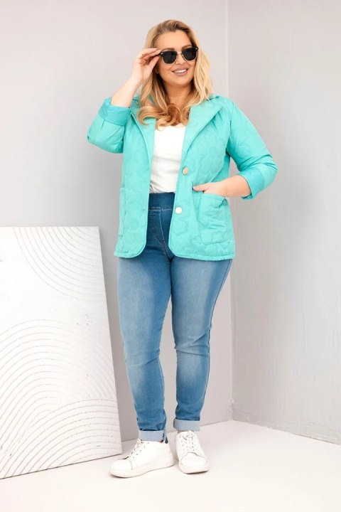Kurtka damska Plus Size pikowana w kwiaty z kołnierzem i kieszeniami miętowa