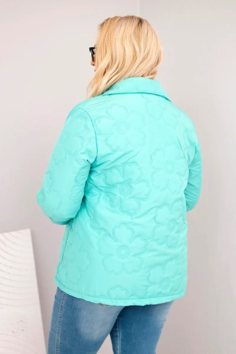 Kurtka damska Plus Size pikowana w kwiaty z kołnierzem i kieszeniami miętowa