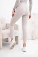 Legginsy damskie z wysokim stanem i elastycznym pasem beżowe