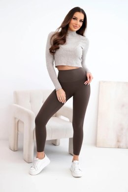 Legginsy damskie z wysokim stanem i elastycznym pasem brązowe