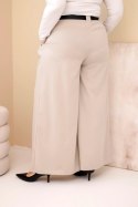 Spodnie damskie Plus Size wiskozowe z szeroką nogawką i paskiem beżowe