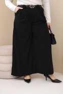Spodnie damskie Plus Size wiskozowe z szeroką nogawką i paskiem czarne