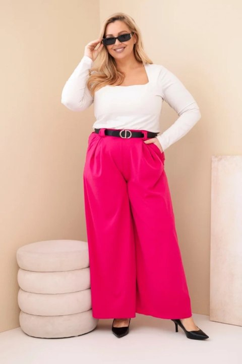 Spodnie damskie Plus Size wiskozowe z szeroką nogawką i paskiem fuksja