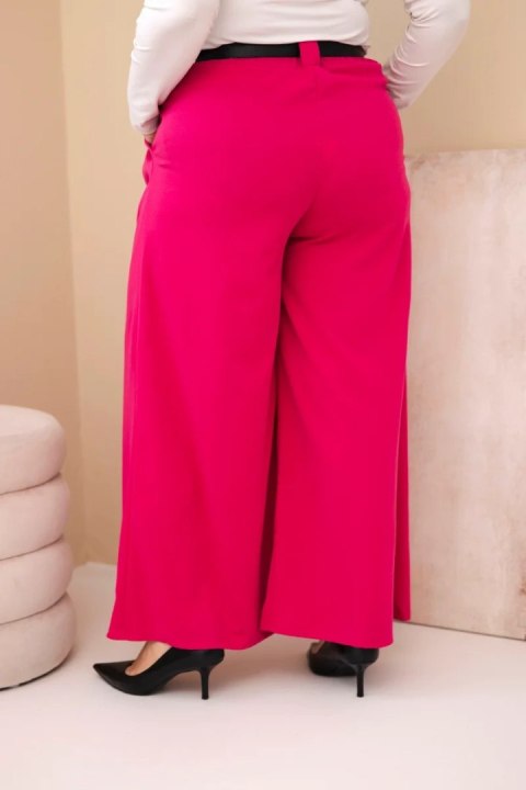 Spodnie damskie Plus Size wiskozowe z szeroką nogawką i paskiem fuksja