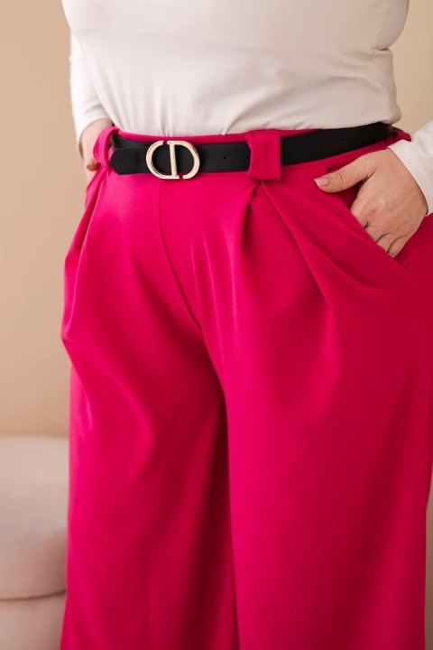 Spodnie damskie Plus Size wiskozowe z szeroką nogawką i paskiem fuksja