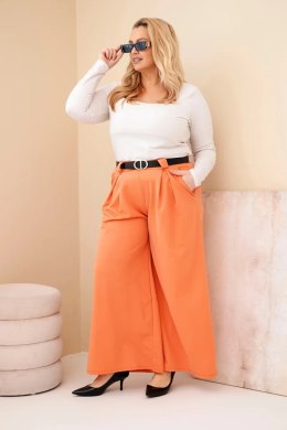 Spodnie damskie Plus Size wiskozowe z szeroką nogawką i paskiem morelowe