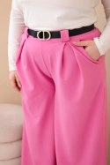 Spodnie damskie Plus Size wiskozowe z szeroką nogawką i paskiem różowe