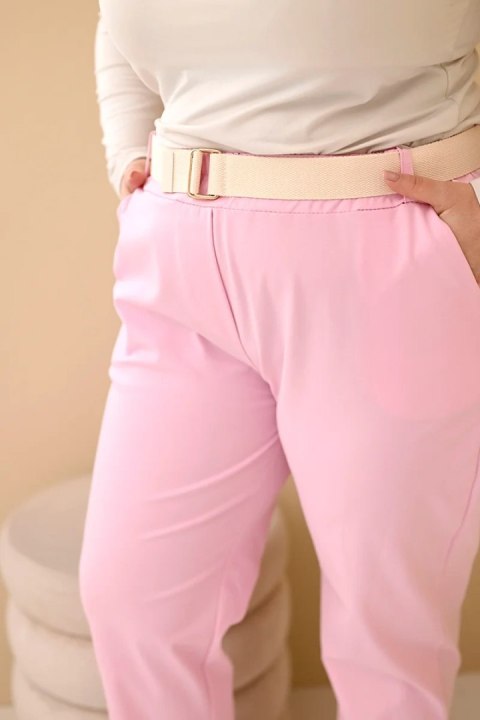 Spodnie damskie bawełniane Plus Size z paskiem jasno różowe