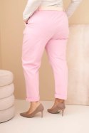 Spodnie damskie bawełniane Plus Size z paskiem jasno różowe
