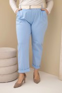 Spodnie damskie bawełniane Plus Size z paskiem niebieskie