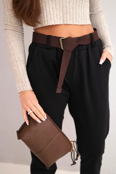 Spodnie damskie bawełniane z paskiem i podwijaną nogawką czarne