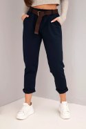 Spodnie damskie bawełniane z paskiem i podwijaną nogawką granatowe