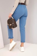 Spodnie damskie bawełniane z paskiem i podwijaną nogawką jeansowe