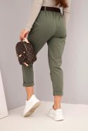 Spodnie damskie bawełniane z paskiem i podwijaną nogawką khaki