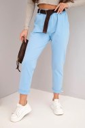 Spodnie damskie bawełniane z paskiem i podwijaną nogawką niebieskie