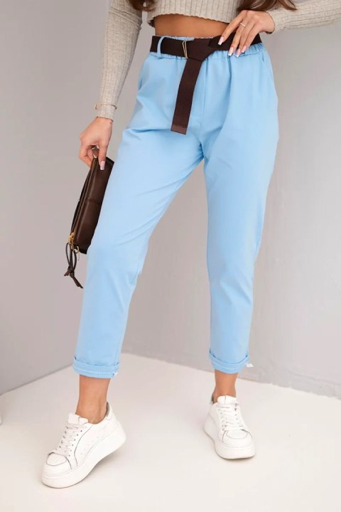 Spodnie damskie bawełniane z paskiem i podwijaną nogawką niebieskie