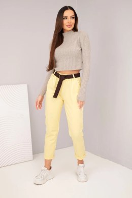 Spodnie damskie bawełniane z paskiem i podwijaną nogawką żółte