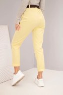 Spodnie damskie bawełniane z paskiem i podwijaną nogawką żółte
