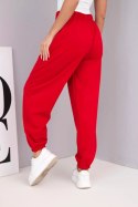 Spodnie damskie bawełniane z wysokim stanem i ozdobnym guzikiem czerwone