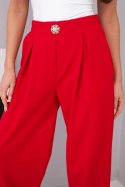 Spodnie damskie bawełniane z wysokim stanem i ozdobnym guzikiem czerwone