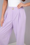 Spodnie damskie bawełniane z wysokim stanem i ozdobnym guzikiem jasno fioletowe