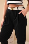 Spodnie damskie bawełniane z wysokim stanem i paskiem czarne