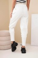 Spodnie damskie bawełniane z wysokim stanem i paskiem ecru