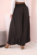 Spodnie damskie wiskozowe z elastycznym pasem brązowe