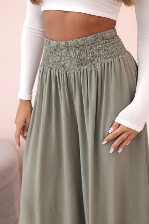 Spodnie damskie wiskozowe z elastycznym pasem khaki