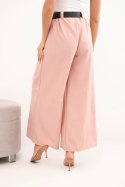 Spodnie damskie z szeroką nogawką i paskiem ciemny pudrowy róż
