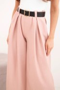 Spodnie damskie z szeroką nogawką i paskiem ciemny pudrowy róż